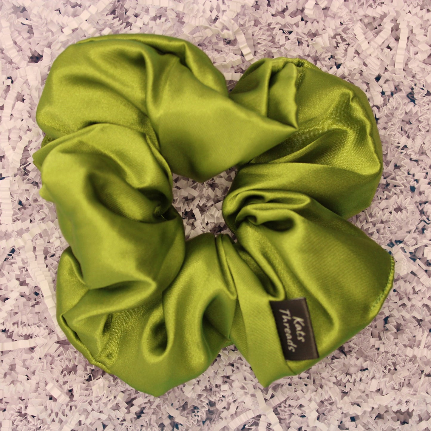 Olive Green Satin Scrunchie
