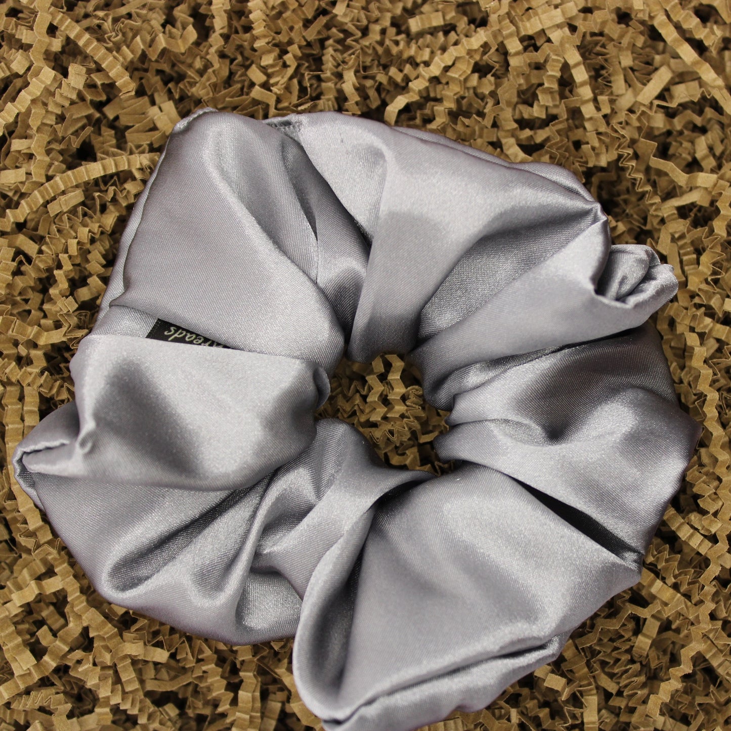 Silver Satin Scrunchie