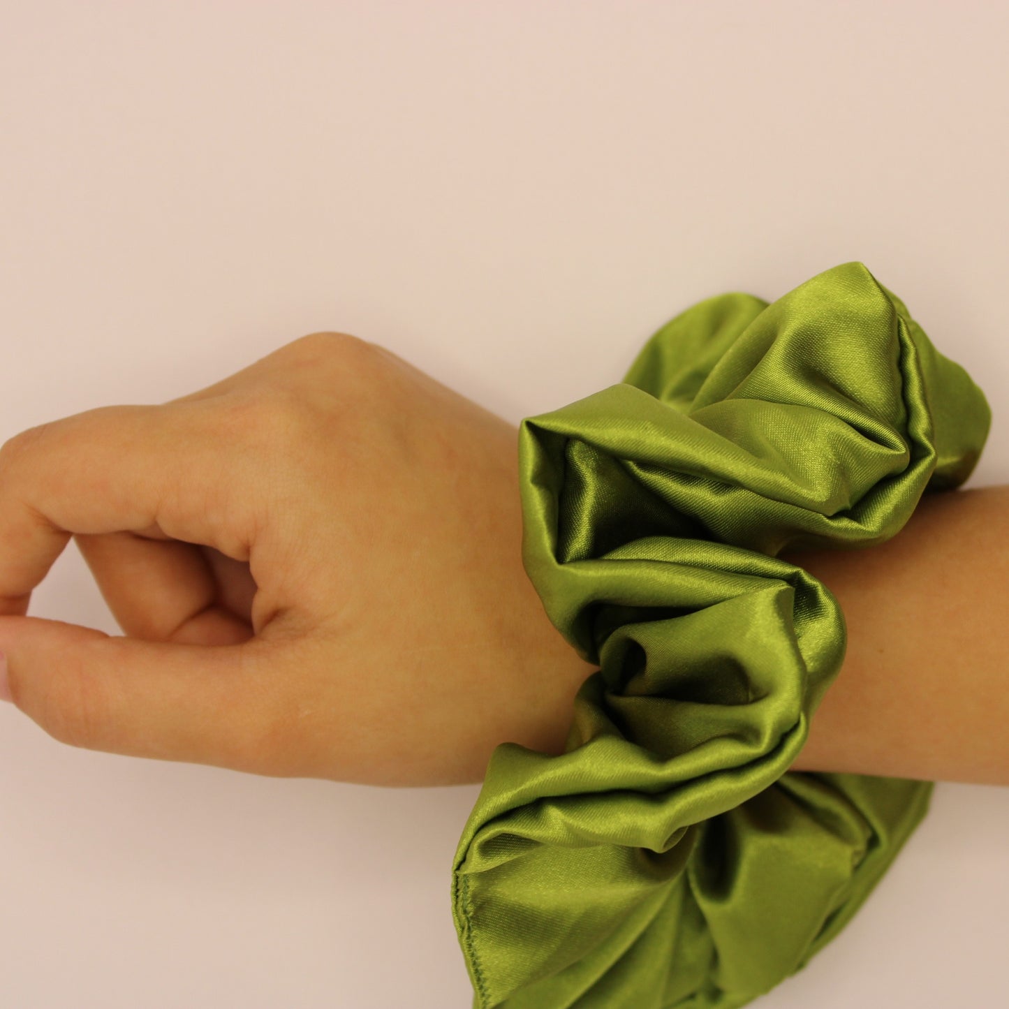 Olive Green Satin Scrunchie