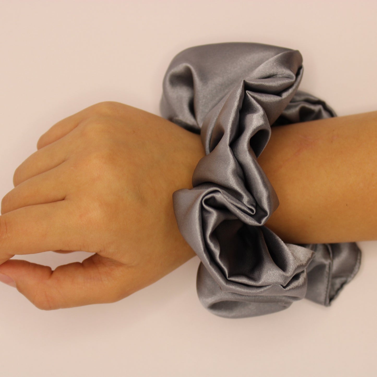 Silver Satin Scrunchie
