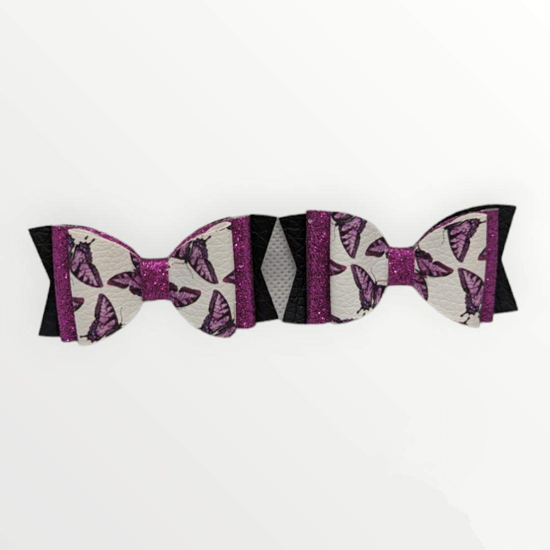 Mini Butterfly Print with Purple Glitter Faux Leather Bow Set
