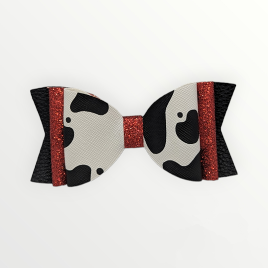Cow Print with Red Glitter Faux Leather Bow