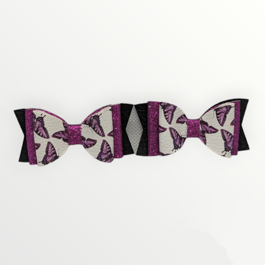Mini Butterfly Print with Purple Glitter Faux Leather Bow Set