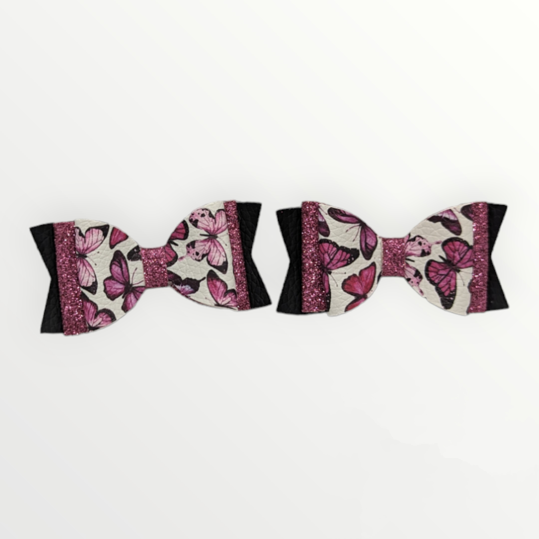 Mini Butterfly Print with Pink Glitter Faux Leather Bow Set
