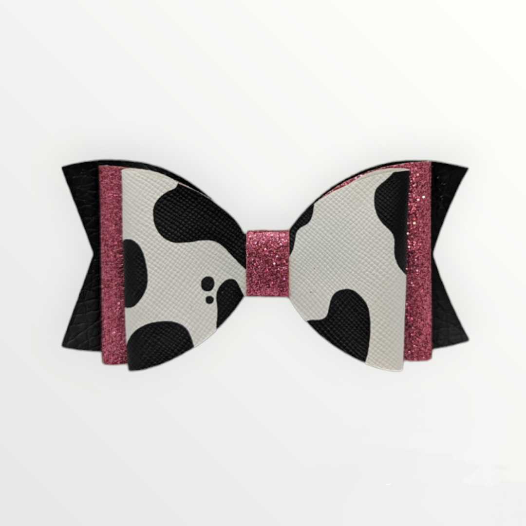 Cow Print with Pink Glitter Faux Leather Bow